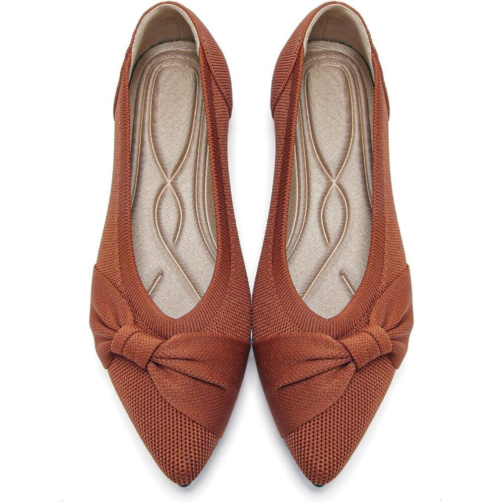 Women's Pointed Toe Knit Brown Flats Comfortable Lightweight Dressy Casual Shoes